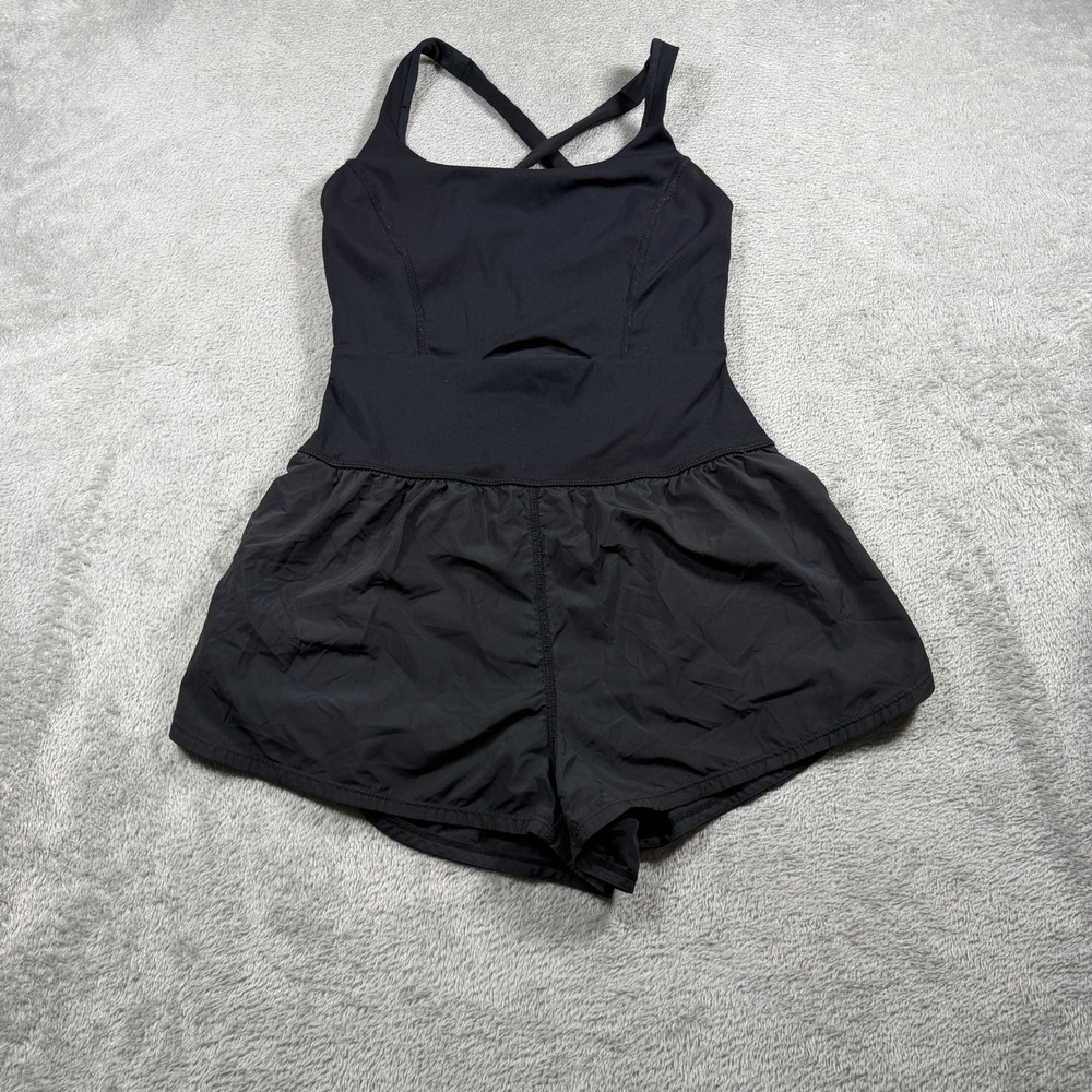 Free People FP Movement Righteous Runsie Women XS Black Activewear Romper Shorts